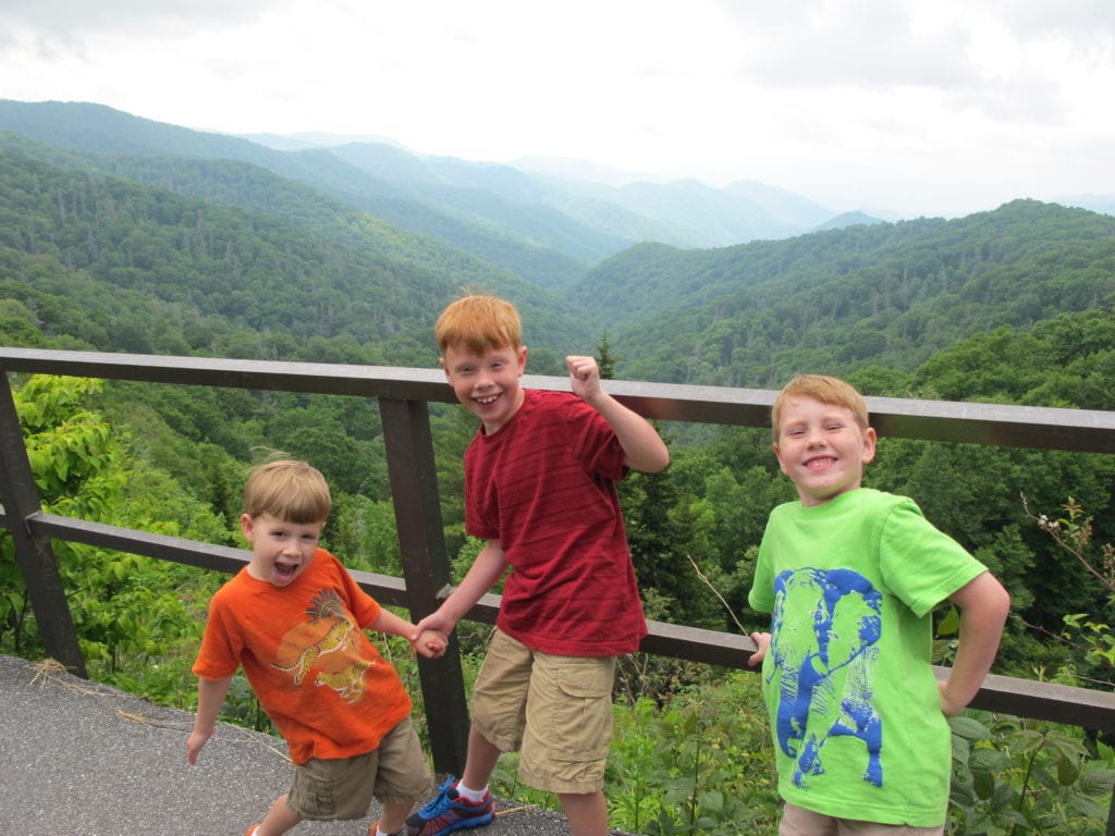 Our excited kids first view of the Smoky Mountains