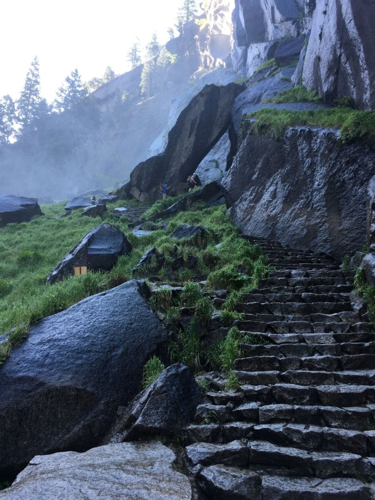 Mist Trail picturesque stairs near Vernal Falls in Yosemite National Park, California