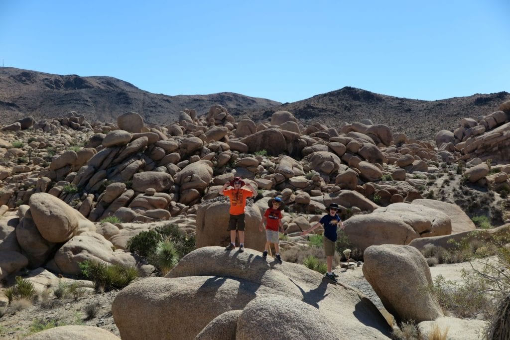 Rock Scrambles for Kids on Arch Trail at Joshua Tree National Park, California