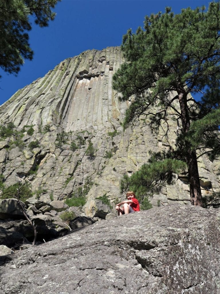 Sitting on a rock on Tower Trail, Devils Tower, Wyoming