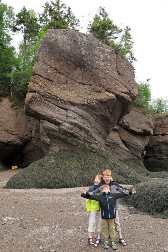 Hopewell Rocks with kids at low tide, Canada