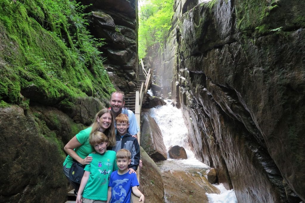 Flume Gorge, narrow portion, Franconia Notch, New Hampshire - Fun Family Photo Idea