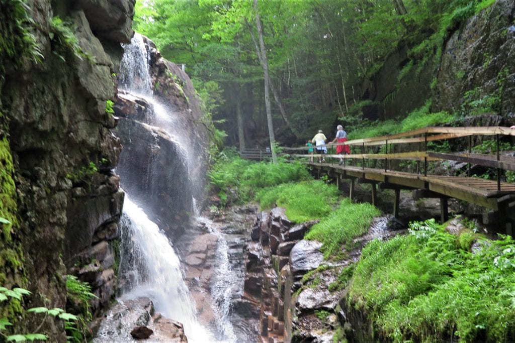 Flume Gorge boardwalk and waterfall view - New Hampshire