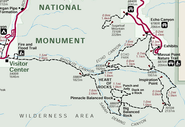 Echo Canyon Trail Map, Chiricahua National Monument, Arizona