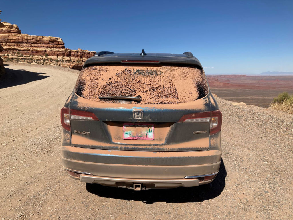 Our car was very dirty after driving Valley of the Gods in Utah