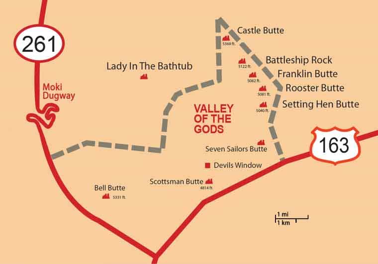 Valley of the Gods Map - Utah