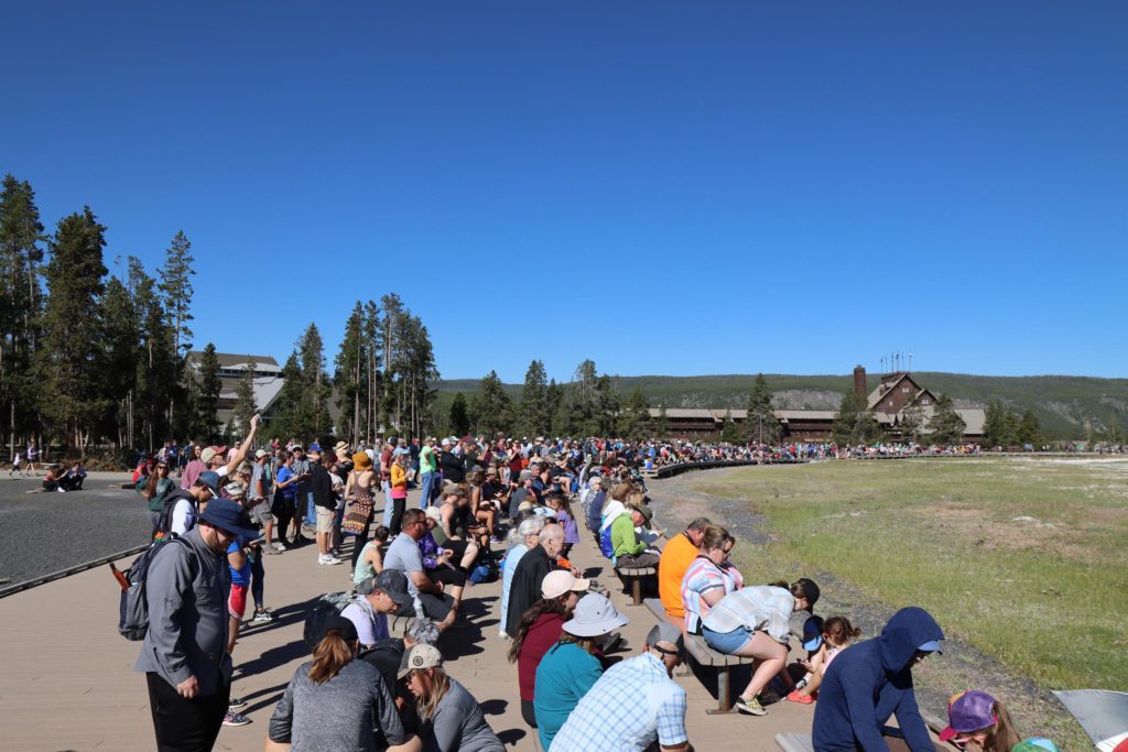 The crowds at Old Faithful - Yellowstone itinerary - Wyoming