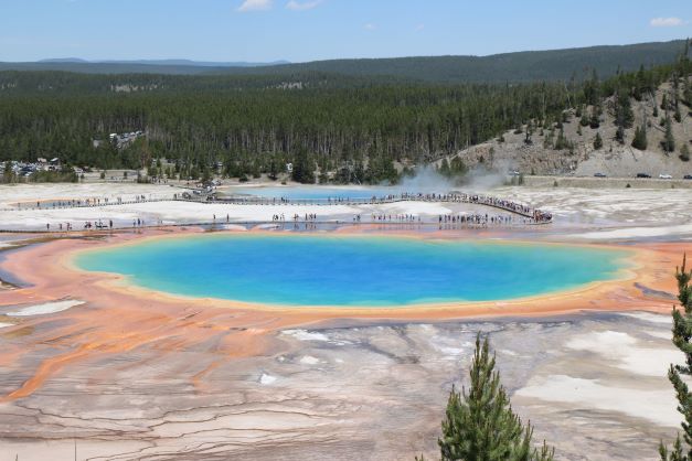 View of Grand Prismatic from overlook in Yellowstone, Wyoming