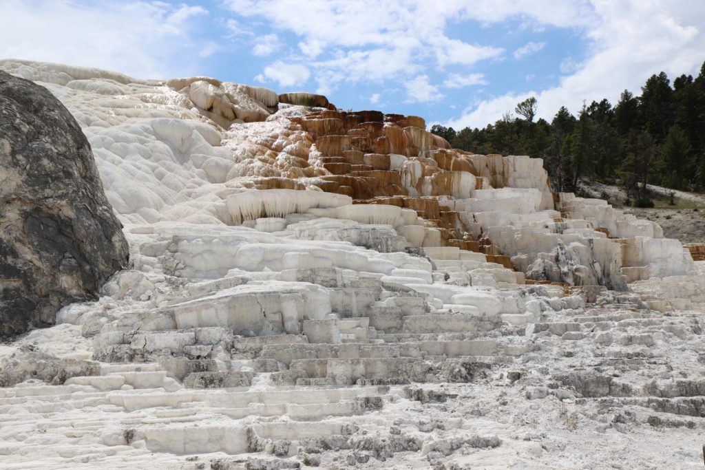 Bizarre White shelf formations at Mammoth Hot Springs - Yellowstone things to do - Devils Thumb - Wyoming