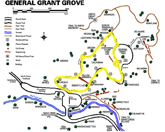 Grant Grove Map, Sequoia National Park, California